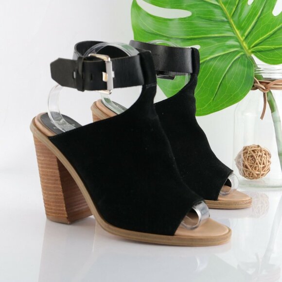 Marc Fisher Womens Vashi Sandal Size 9 Black Suede Block Heel Ankle Strap Bootie - Picture 2 of 12
